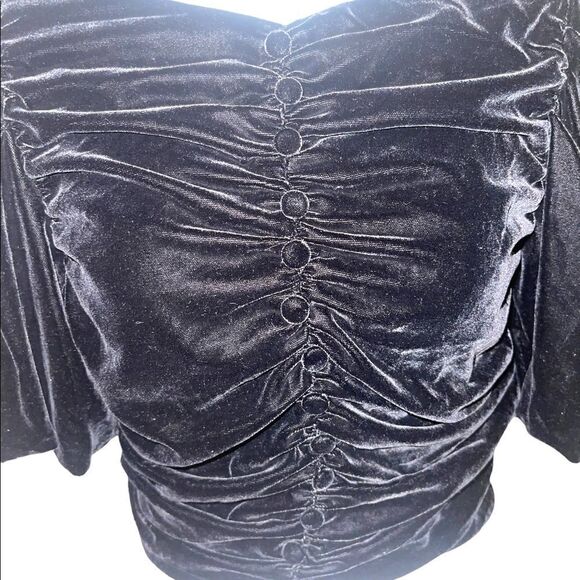 Zara Bloggers Favorite Black Velvet Ruched Ballon Sleeve Top - Picture 4 of 14